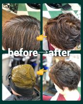 パーマと天然１００％ヘナの同日施術、直毛の方にお勧めです。